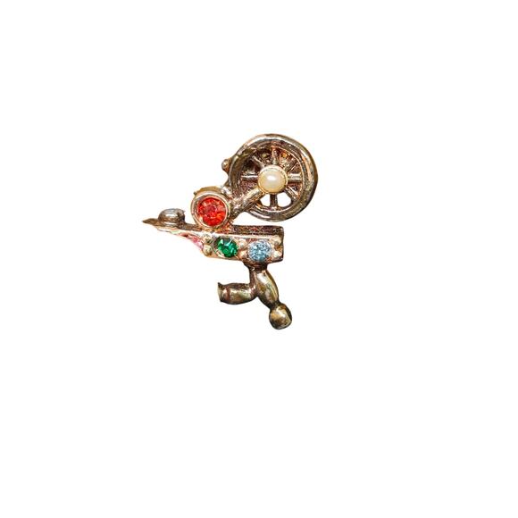 Vintage Spinning Wheel With Rhinestones Pin Brooch*read* - Picture 4 of 5